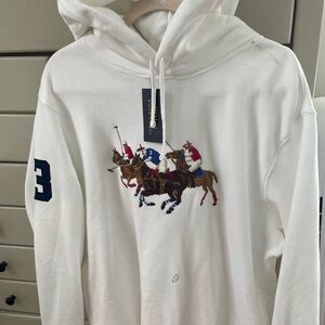 Polo Ralph Lauren White Triple Ponies Hoodie NWT